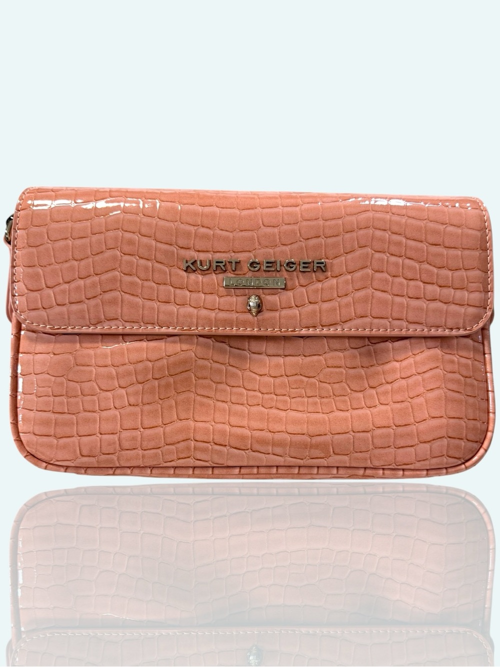 Kurt Geiger 🪢 Highgate Flap Croc-Embossed Leather Camera Bag -Orange Coral